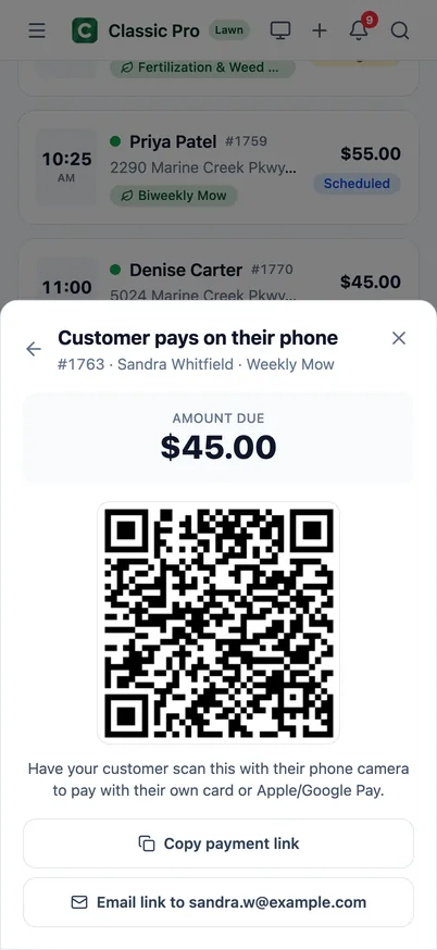 Customer pays on their phone with a QR code (demo data)