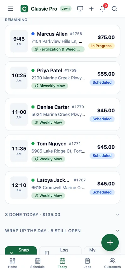 Today's stops (demo data)